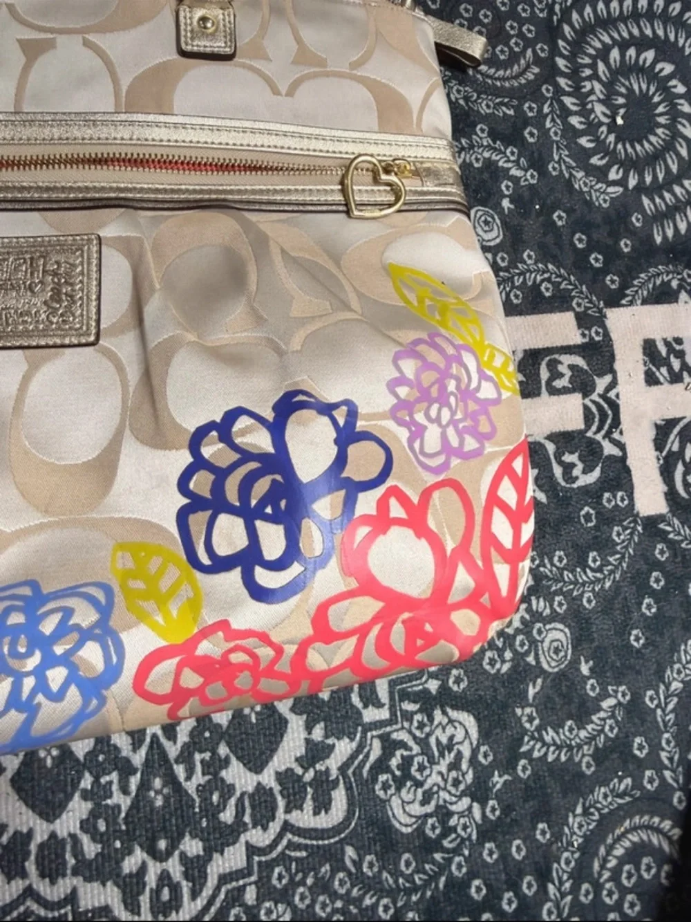 Coach Multicolor Floral Signature Tote with Gold Handles